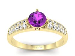 Pierścionek ametyst i brylanty żółte złoto 585 - p16297zat
