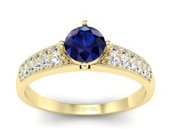 Złoty Pierścionek z szafirem i diamentami - p16297zsz