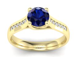 Złoty Pierścionek z szafirem i diamentami - p16299zsz