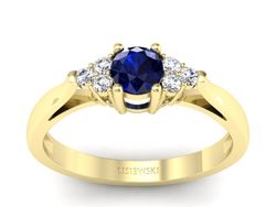 Złoty pierścionek z szafirem i diamentami - p16301zsz