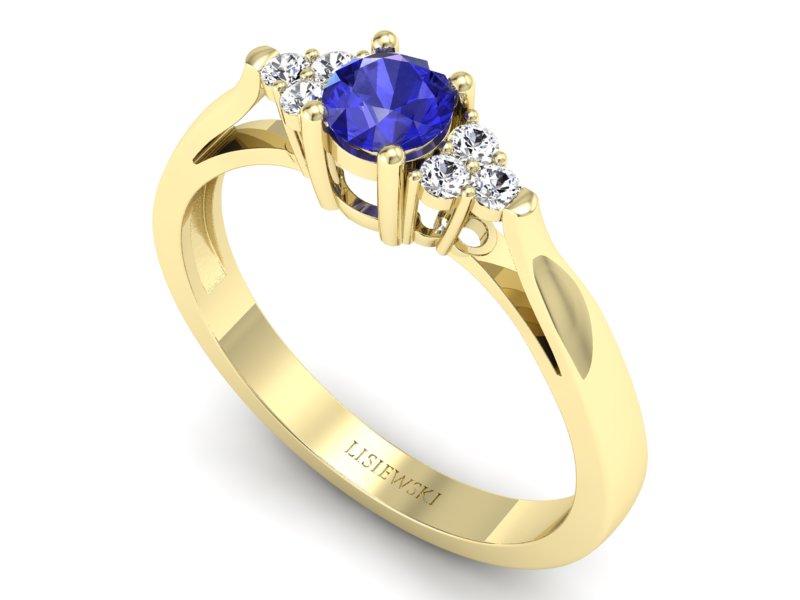 Złoty pierścionek z szafirem i diamentami - p16301zszc - 3