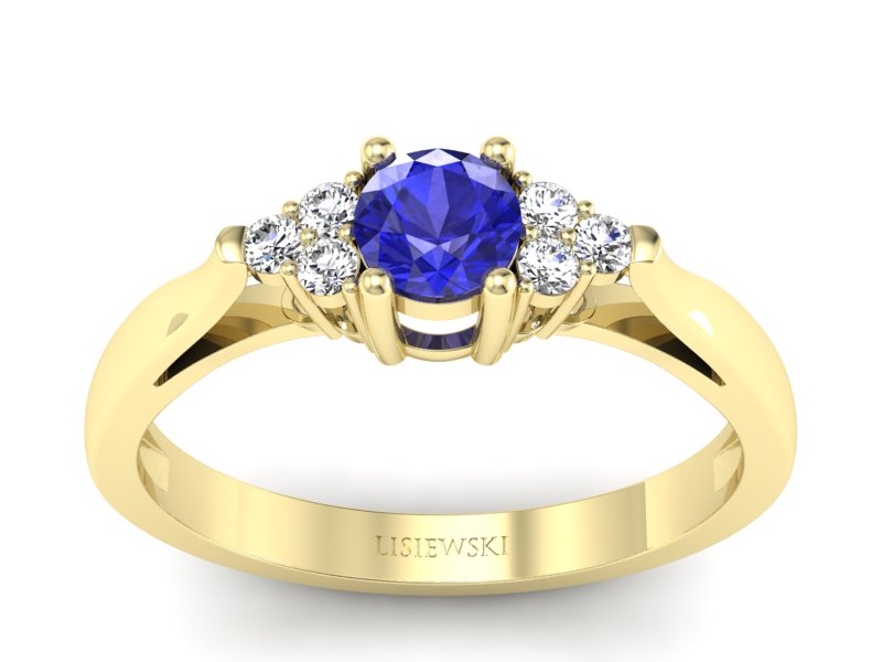 Złoty pierścionek z szafirem i diamentami - p16301zszc - 1
