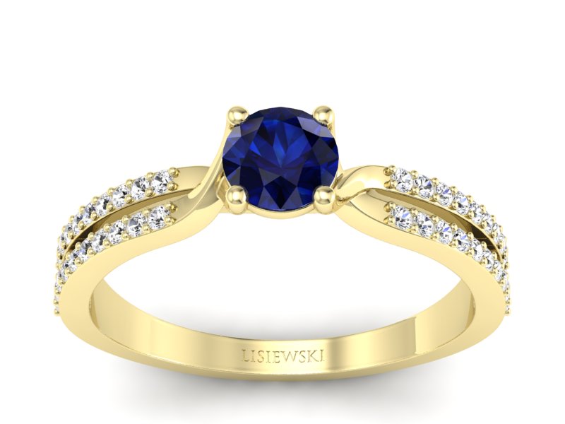 Złoty pierścionek z szafirem i diamentami - p16303zsz - 1
