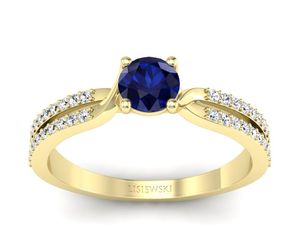 Złoty pierścionek z szafirem i diamentami