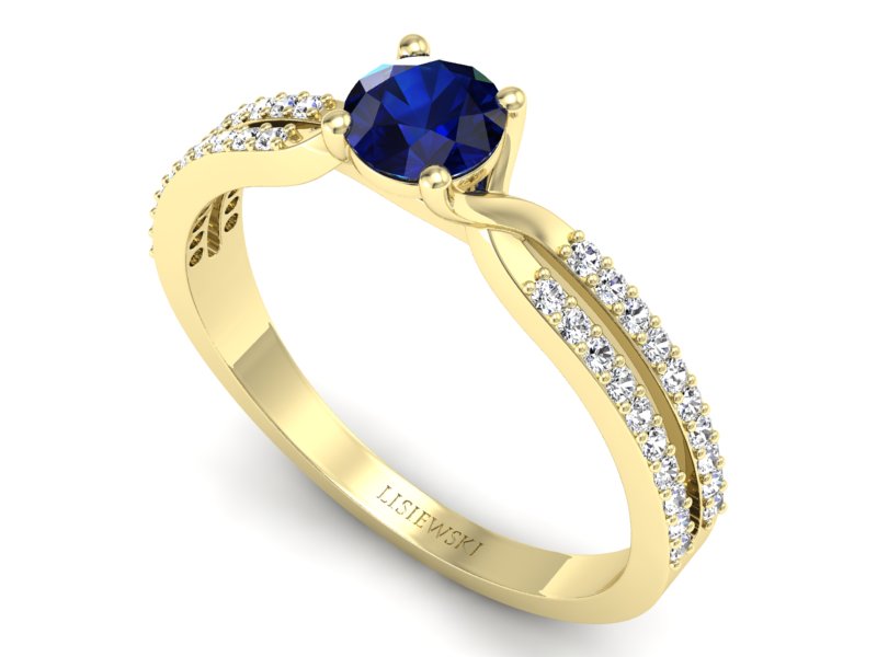 Złoty pierścionek z szafirem i diamentami - p16303zsz - 3
