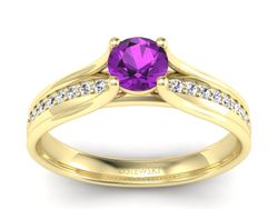 Pierścionek ametyst i brylanty żółte złoto - p16304zat