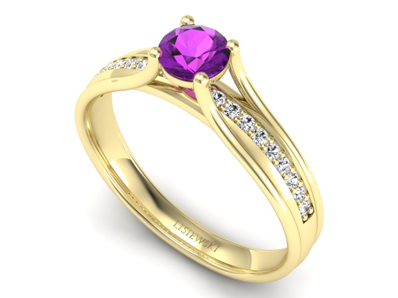 Pierścionek ametyst i brylanty żółte złoto - p16304zat - 3