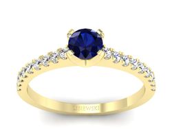 Złoty Pierścionek z szafirem i diamentami - p16309zsz