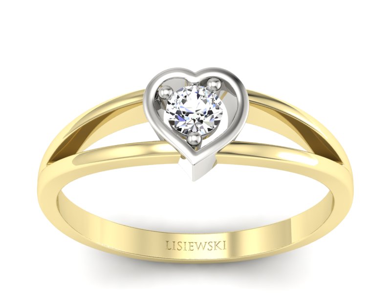 Złoty pierścionek z diamentem żółte i białe złoto - p16311zb - 1