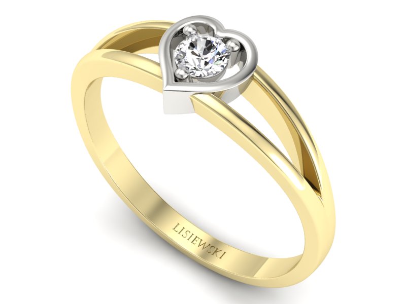 Złoty pierścionek z diamentem żółte i białe złoto - p16311zb - 3