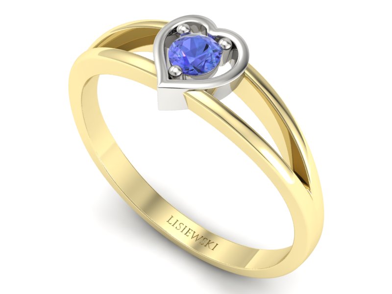 Pierścionek z tanzanitem żółte białe złoto - p16311zbt - 3