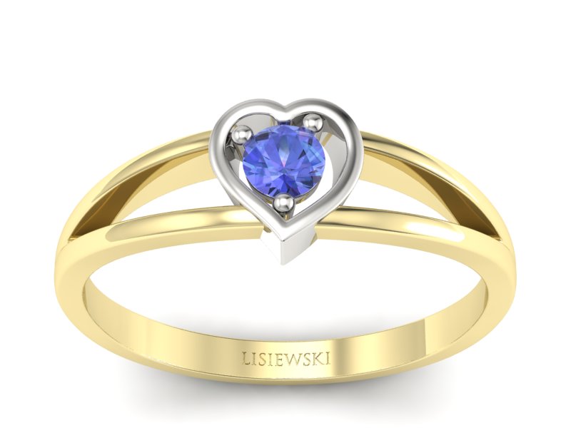 Pierścionek z tanzanitem żółte białe złoto - p16311zbt - 1
