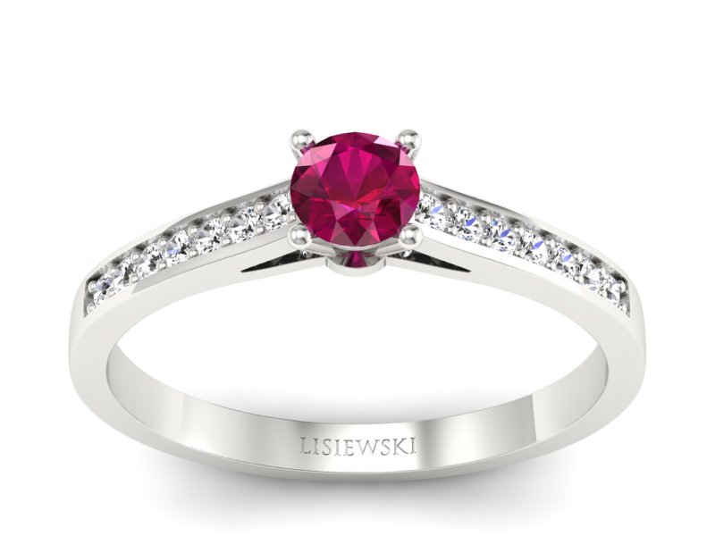 Pierścionek z rubinem i brylantami białe złoto - p16312br - 1