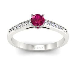 Pierścionek z rubinem i brylantami białe złoto - p16312br