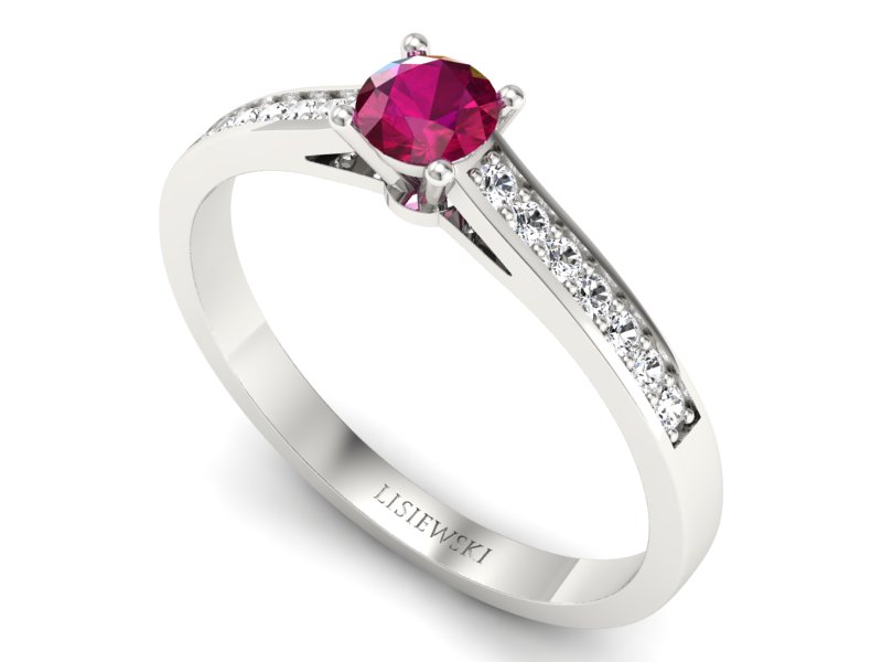 Pierścionek z rubinem i brylantami białe złoto - p16312br - 3