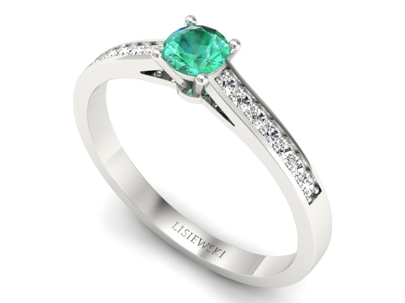 Złoty Pierścionek ze szmaragdem i brylantami - p16312bsm - 3