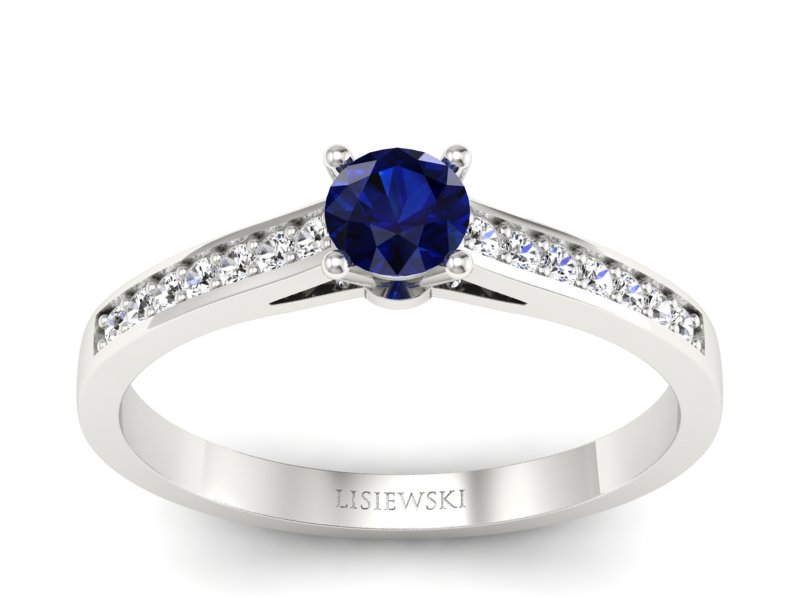 Pierścionek z szafirem i brylantami białe złoto - p16312bsz - 1