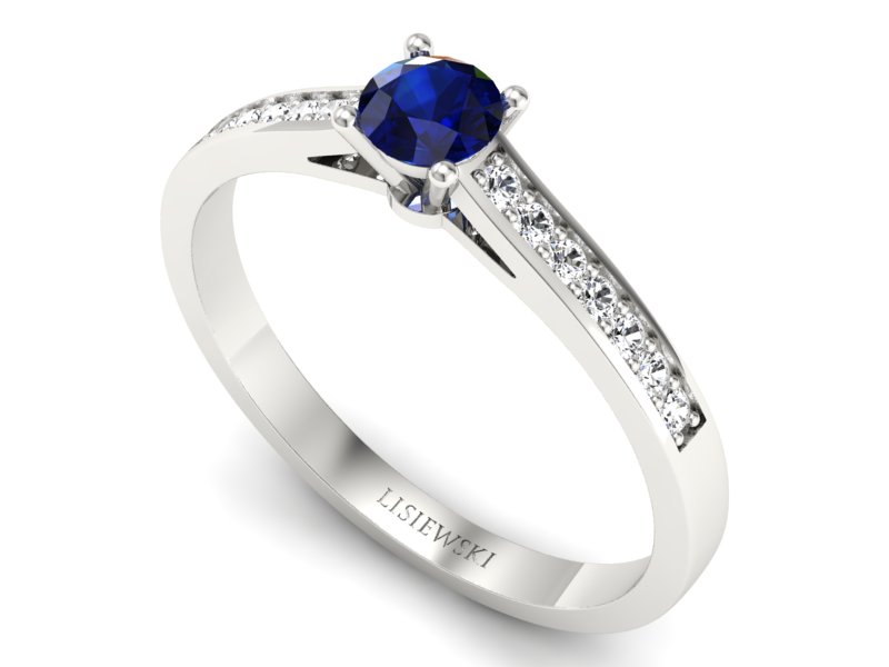 Pierścionek z szafirem i brylantami białe złoto - p16312bsz - 3