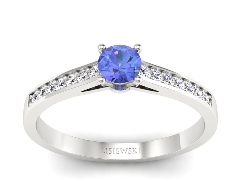 Pierścionek z tanzanitem białe złoto z brylantami - p16312bt - 1