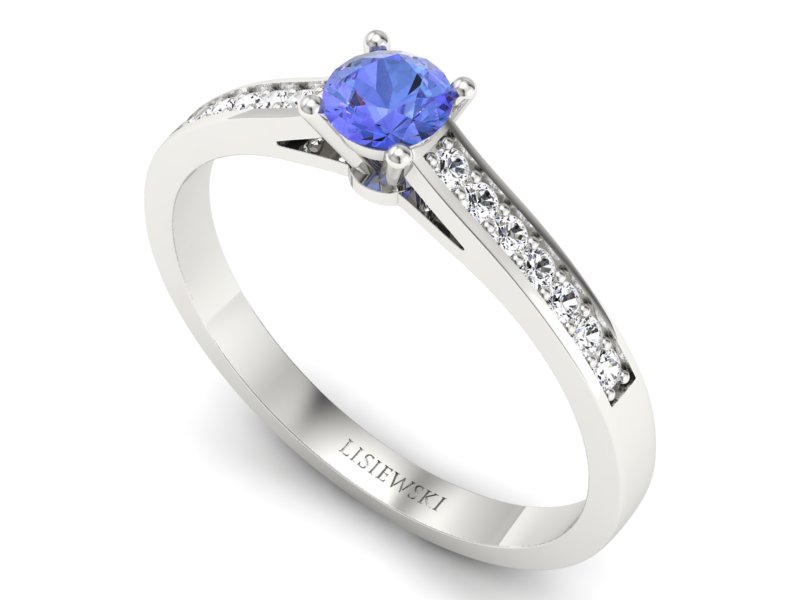 Pierścionek z tanzanitem białe złoto z brylantami - p16312bt - 3