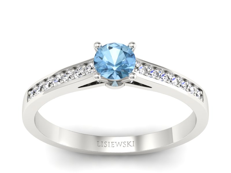 Pierścionek z topazem i brylantami białe złoto - p16312btp - 1