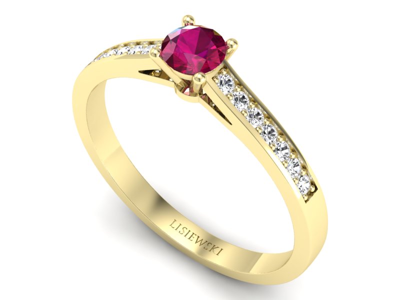 Pierścionek z rubinem i brylantami żółte złoto - p16312zr - 3