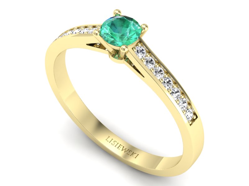 Złoty Pierścionek ze szmaragdem i diamentami - p16312zsm - 3