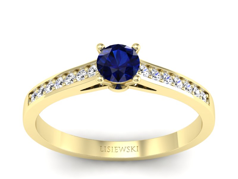 Złoty Pierścionek z szafirem i diamentami - p16312zsz - 1
