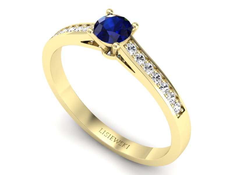 Złoty Pierścionek z szafirem i diamentami - p16312zsz - 3