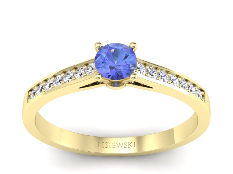 Pierścionek z tanzanitem i brylantami żółte złoto - p16312zt - 1