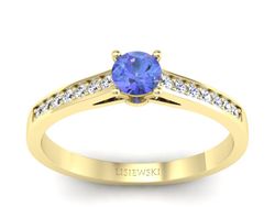Pierścionek z tanzanitem i brylantami żółte złoto - p16312zt