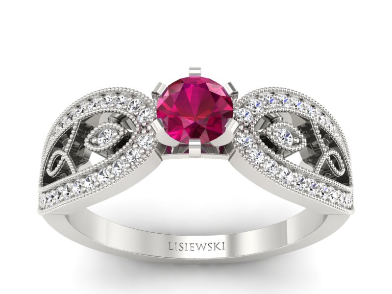 Złoty Pierścionek z rubinem i brylantami - p16315br - 1