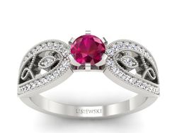 Złoty Pierścionek z rubinem i brylantami - p16315br