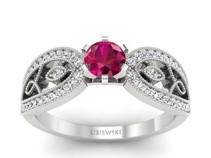 Złoty pierścionek z rubinem i brylantami