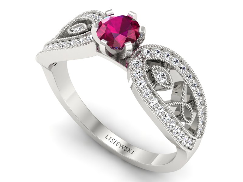 Złoty Pierścionek z rubinem i brylantami - p16315br - 3