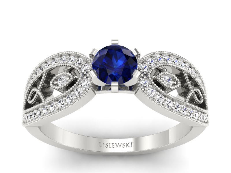 Pierścionek z szafirem i brylantami białe złoto - p16315bsz - 1