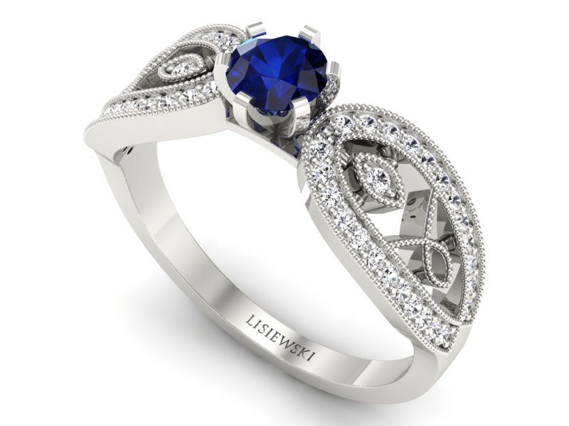Pierścionek z szafirem i brylantami białe złoto - p16315bsz - 3