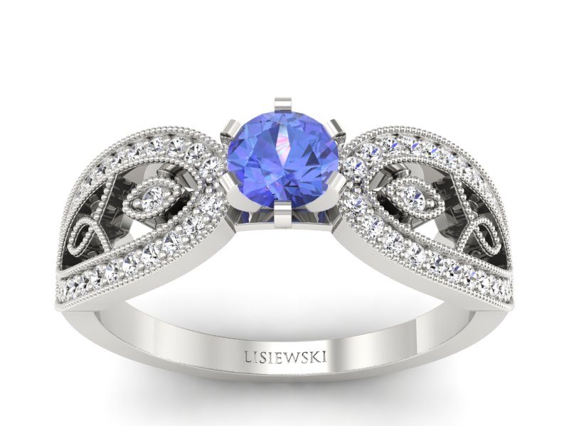 Pierścionek z tanzanitem białe złoto i brylantami - p16315bt - 1