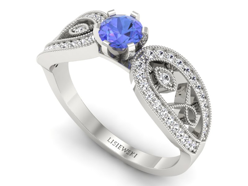 Pierścionek z tanzanitem białe złoto i brylantami - p16315bt - 3