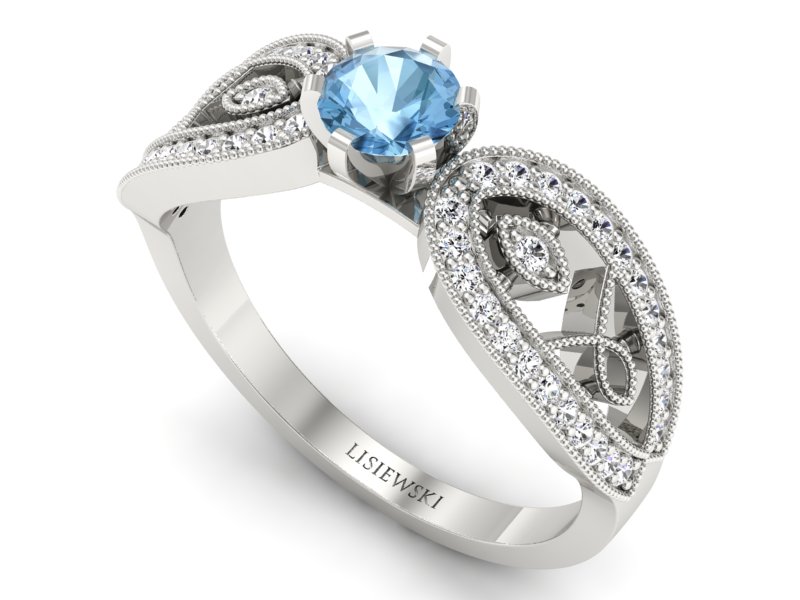 Pierścionek zaręczynowy z topazem i diamentami - p16315btp - 3