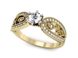 Pierścionek z diamentami żółte i białe złoto 585 - p16315zb