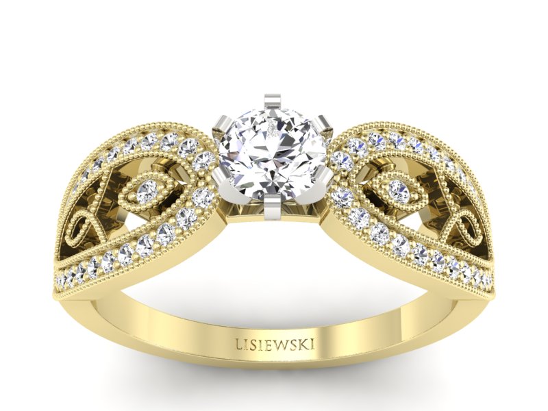 Pierścionek z diamentami żółte i białe złoto 585 - p16315zb - 1