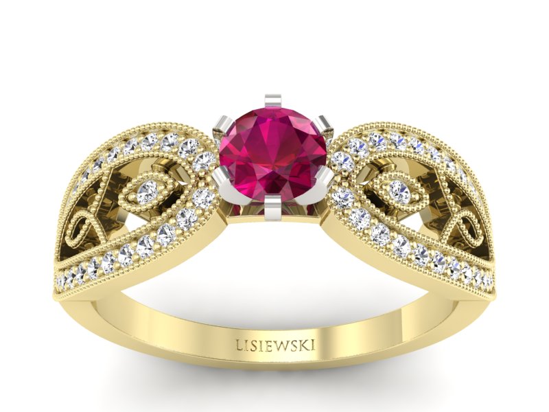 Pierścionek z rubinem i diamentami złoto 585 - p16315zbr - 1
