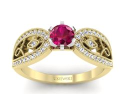 Pierścionek z rubinem i diamentami złoto 585 - p16315zbr