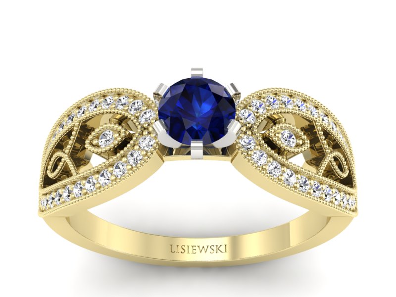 Złoty Pierścionek z szafirem i brylantami - p16315zbsz - 1