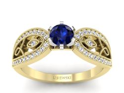 Złoty Pierścionek z szafirem i brylantami - p16315zbsz