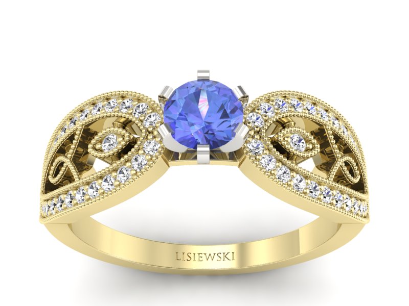 Złoty Pierścionek z tanzanitem i brylantami - p16315zbt - 1