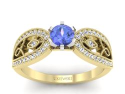 Złoty Pierścionek z tanzanitem i brylantami - p16315zbt