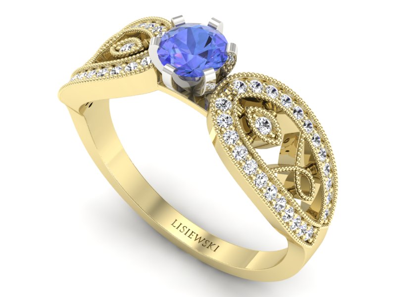 Złoty Pierścionek z tanzanitem i brylantami - p16315zbt - 3