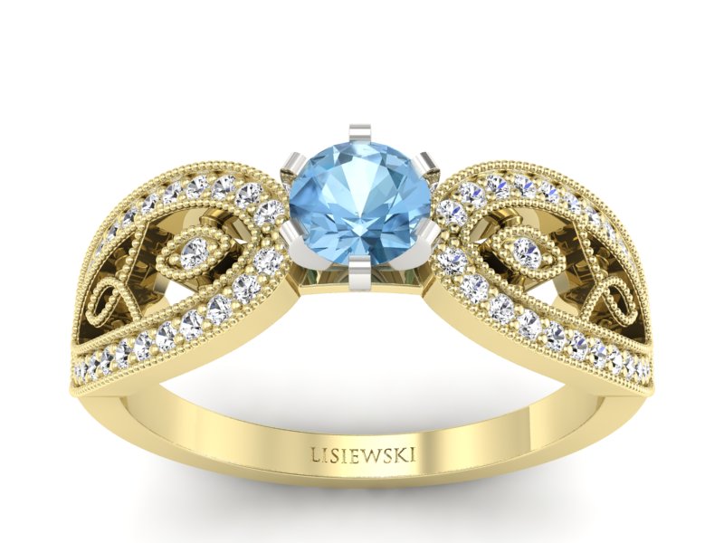 Złoty Pierścionek z topazem i brylantami - p16315zbtp - 1